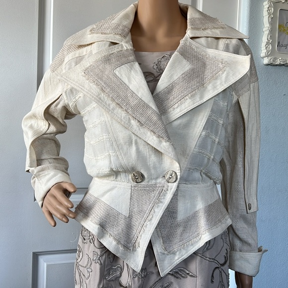 vtg 90s IIF $198 deadstock ivory cream AVANT GARDE blazer jacket S lined - Picture 3 of 13